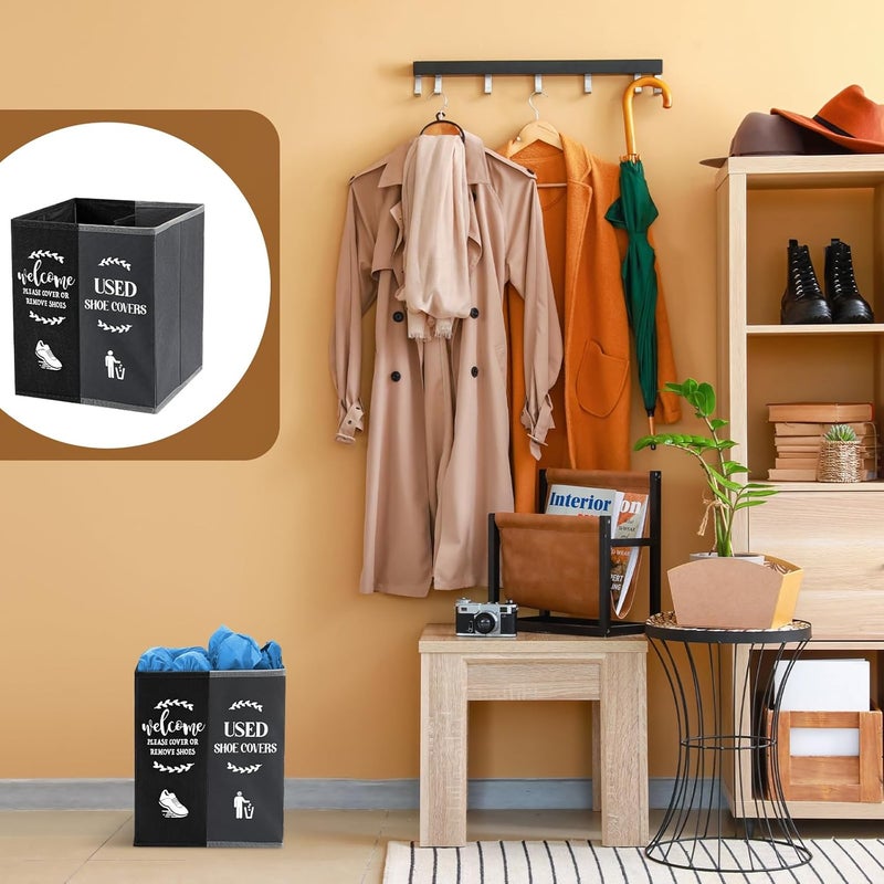 Singhoow Shoe Cover Box Dispenser Foldable Storage Bin Holder with Used Shoe Covers and Welcome Please or Remove Sign for Open House Supplies (Black, Gray) - Image 5